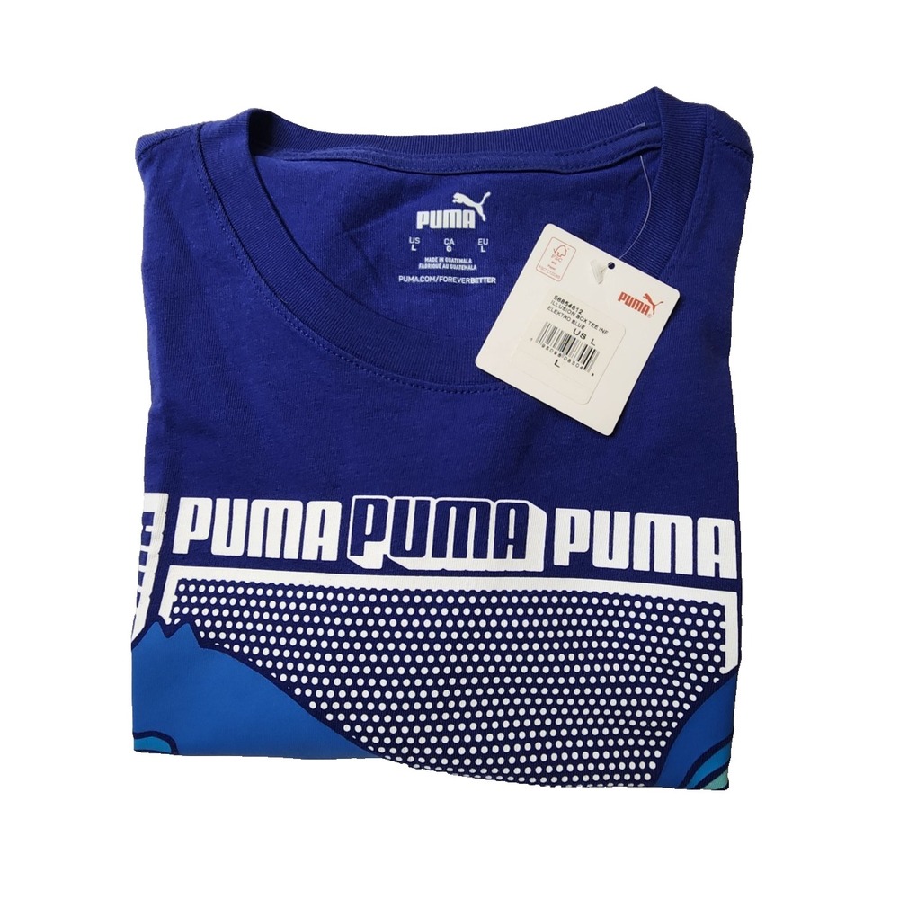PUMA Essentials Men's Logo Cotton Short-Sleeve Crewneck Tee Blue Size L